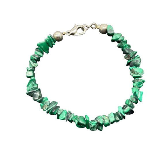 Malachite Chip Beaded Bracelet With Silver Clasp - Picture 1 of 5